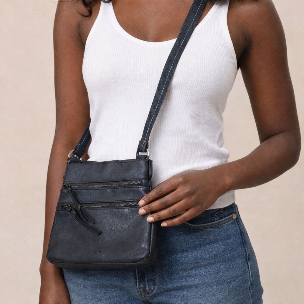 The Sak Reseda Shoulder Bag Purse Slate Gray Leather Zippers